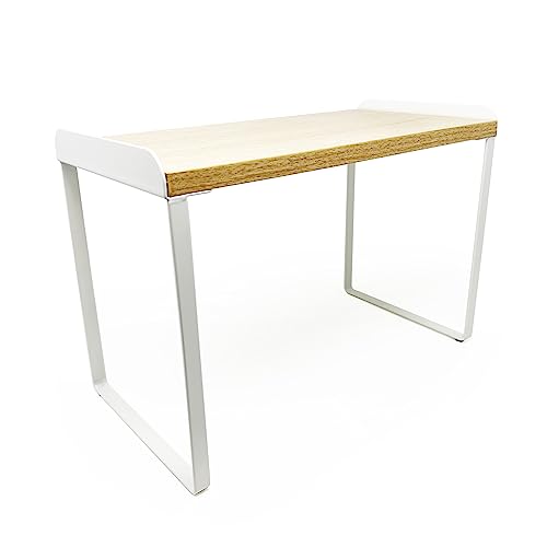 Mitus Stacking Wood Shelf Organizer, Counter Cabinet Storage Rack, 12 inch - color: White + Natural, size: 12 IN Large
