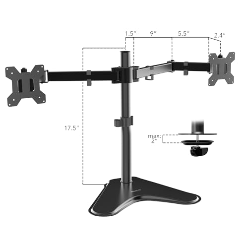 Mount-It! Dual Monitor Stand, Premium Adjustable Desk Mount for Two 13–32 Inch Screens up to 17 lbs Each, Full Motion Swivel Tilt Rotate Height Adjustable Arms, VESA 75x75 100x100, Steel Base