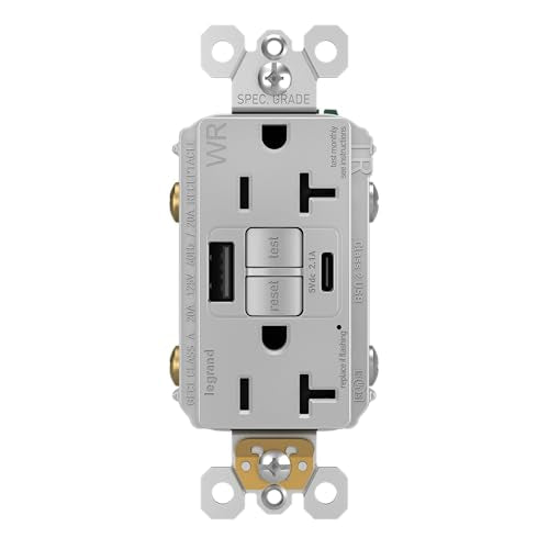 Legrand 20 Amp Hospital Grade GFCI USB Type A/C Wall Outlet Gray 1 Pack | Pass & Seymour radiant Safety Outlet, Duplex Decorator Child-Safe Tamper Resistant, 2.1A USB Charging Patient Area, Bathrooms