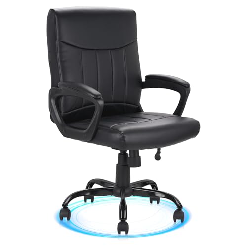 CLATINA Leather Office Executive Chair with Lumbar Support and Padded Armrestes, Swivel Rolling Ergonomic Mid Back Computer Task Desk Chair for Home, Conference, Waiting Room, Black - color: Black-lillo, size: 1 Pack