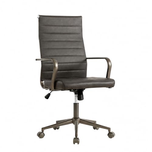 Okeysen Leather Office Desk Chair, Ergonomic Mid Century Modern Conference Room Chairs, Executive Ribbed Height Adjustable Swivel Rolling Chair for Home Office. - color: Metal