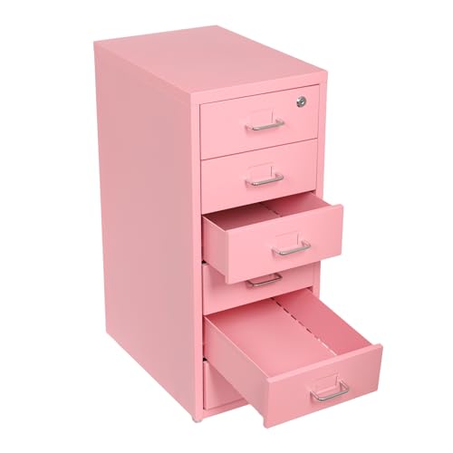 6 Drawer Mobile File Cabinet with Lock,Under Desk Metal Filing Cabinets for Home Office Organizer,Small Rolling Printer Stand with Wheels,for Letters,Legal,A4 (Pink) - color: Pink