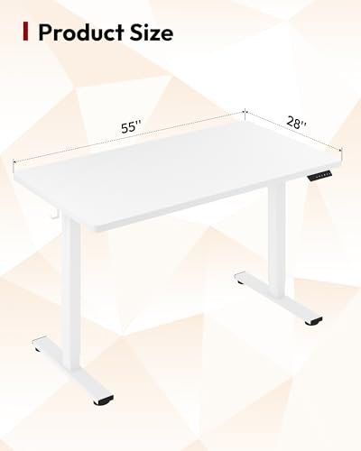 SANODESK One-Piece 1'' Thick Height Adjustable Standing Desk 55''x28'' - color: White Frame+white Top, size: 55x28"