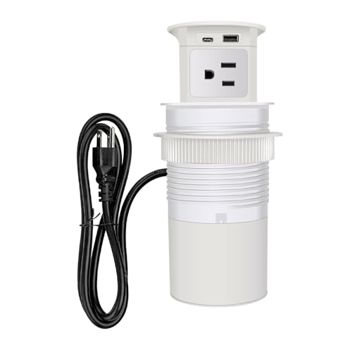7-in-1 Pop Up Outlet with 15W Wireless Charger,3.86 inch Hole; 4 Outlets 1875W Overload Protection, USB-A,USB C Ports PD 20W,6.5FT 16AWG Cable UL Testing for Office Home-White - color: Super charging - White