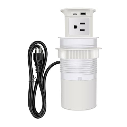 7-in-1 Pop Up Outlet with 15W Wireless Charger,3.86 inch Hole; 4 Outlets 1875W Overload Protection, USB-A,USB C Ports PD 20W,6.5FT 16AWG Cable UL Testing for Office Home-White - color: Super charging - White