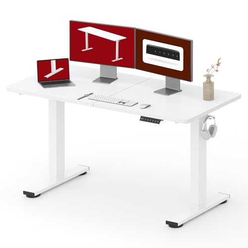 SANODESK 55''x24'' Height Adjustable Electric Standing Desk for Home Office | Sit Stand Desk with Splice Board for Home Office, Ergonomic Computer Workstation, Study & Gaming, White Frame/White Top - color: White Frame+ White Top, size: 55x24
