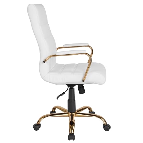 Flash Furniture High Back White LeatherSoft Executive Swivel Office Chair with Gold Frame and Arms - color: White Leathersoft/Gold Frame