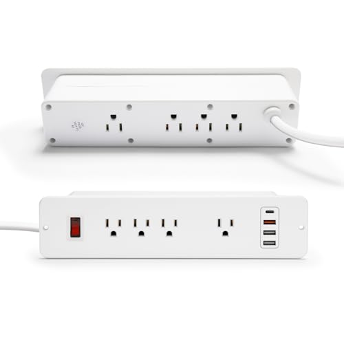 Double Side USB C Recessed Power Strip,Countertop Plugs 8 Outlets 4 USB Ports, PD 20W Flush Mount Desk Plug Station Flat Plug Mountable Power Socket Build into Furniture, Drawer, Table,Cabinet