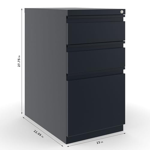 Staples 3-Drawer Vertical File Cabinet, Letter Size Documents, Lockable & Mobile, 23" D x 15" W x 27.75" H, Black - color: Black, size: 1 Pack, style: 23'' Depth