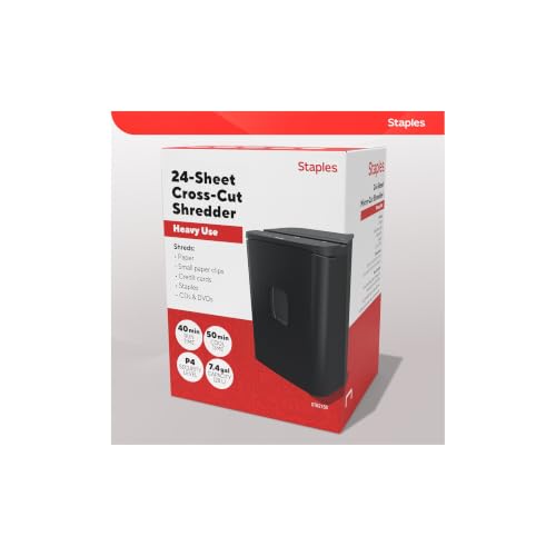 Staples 24-Sheet Cross-Cut Paper Shredder, High-Capacity, Black - size: 24 Sheet