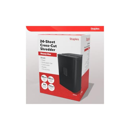 Staples 24-Sheet Cross-Cut Paper Shredder, High-Capacity, Black - size: 24 Sheet