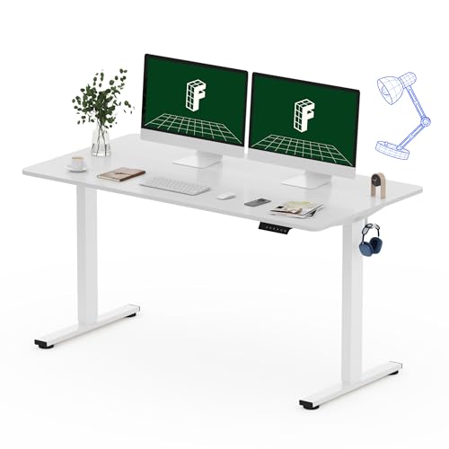 FLEXISPOT 55"x28" One-Piece Electric Standing Desk, 1" Thick Seamless Desktop for Home Office, Study & Multi-Monitor Setup, White