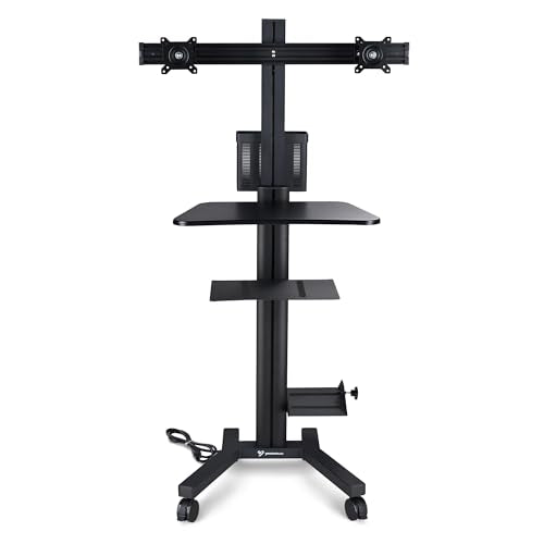 Yescom NexusX Commander Max Mobile PC Stand Workstation with Dual Monitor | Mount for Screen Up to 32" ANSI/BIFMA X5.5-2021 Certificated Black - color: Black, size: 2 Monitor-32"