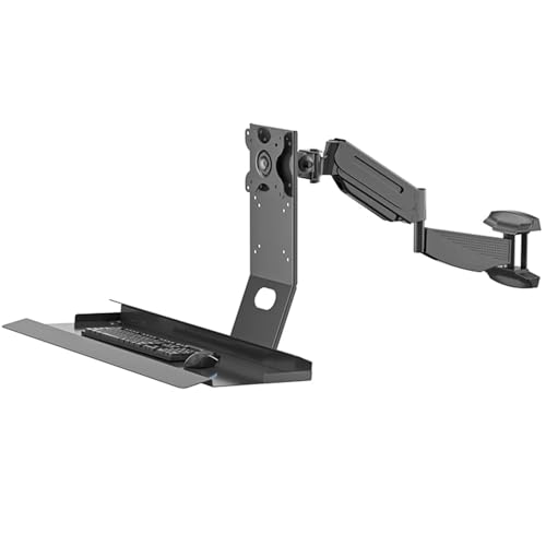 Monitor Wall Mount with Keyboard Tray, Sit-Stand Single Monitor Workstation with Gas Spring Arm, Foldable Typing Platform, Adjustable Height and Angle, Max Load 10 Kg (60cm) - size: 60cm