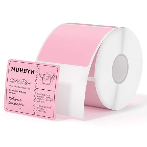 MUNBYN 2x2 Thermal Labels, 750 Sheets/Roll, Pink - color: Pink, size: 2x2"