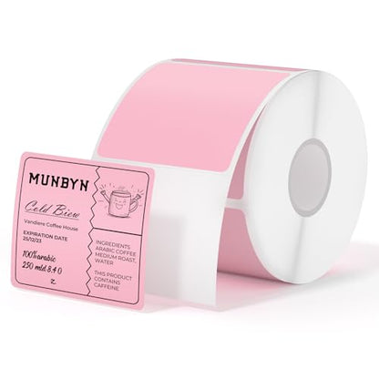 MUNBYN 2x2 Thermal Labels, 750 Sheets/Roll, Pink - color: Pink, size: 2x2"