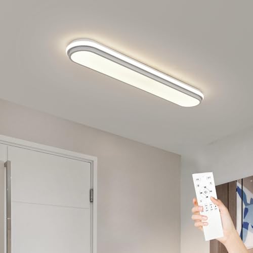 Smart LED Flush Mount Ceiling Light,28.3 Inch 45W Dimmable Modern Linear Metal Wraparound Lamp with Remote Control,Bright Energy Efficient Lighting Fixture for Kitchen Dining Room - color: Dimmable(Memory Function/CRI 97+) - B, size: 28.3 Inch