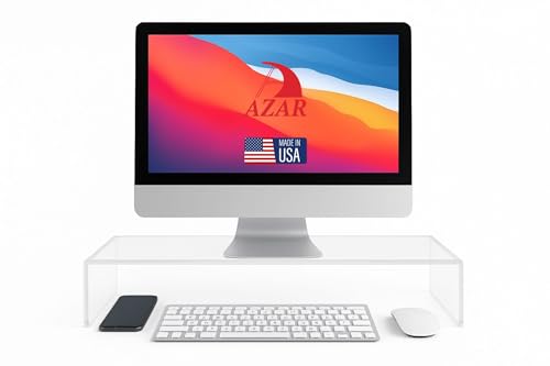 Azar 515360 Acrylic Monitor Stand Riser – Made in USA Laptop stand and Monitor Riser Acrylic Monitor Stand Riser Clear Laptop Stand for Desk Ergonomic Display Riser, Clear (21-Inch-Luxury Handcrafted) - size: 21-Inch