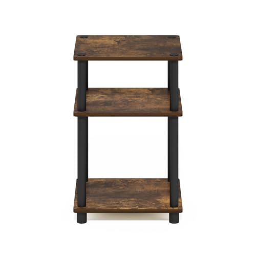 Furinno JUST Side Table, 3-Tier End Table, Open Shelves Night Stand, Bedside Table, Toolless Assembly, for Living Room, Bedroom, Bathroom, Amber Pine - color: Amber Pine/Black, size: 3-Tier, Round Pole, style: 1-Pack
