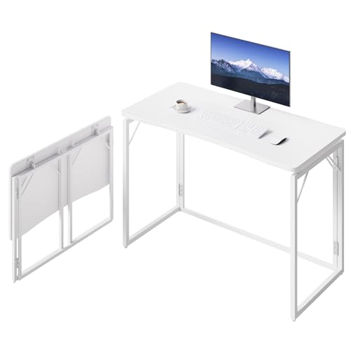 JOYMOOP White Folding Desk - 40", No Assembly Middle Size Foldable Desk for Home, Office, Wooden Top Folding Computer Desk for Working, Writing, Studying - color: White, size: 40" Width