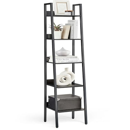 VASAGLE Bookshelf, 5-Tier Narrow Bookcase, Ladder Shelf | For Home Office, Living Room, Bedroom, Kitchen, Ebony Black and Ink Black, BARNET Collection ULLS109B56 - color: Ebony Black + Ink Black, size: 5 Tiers (13.3"W), style: With back panels