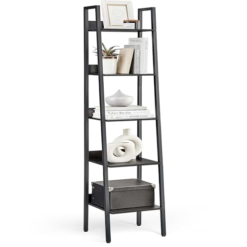 VASAGLE Bookshelf, 5-Tier Narrow Bookcase, Ladder Shelf | For Home Office, Living Room, Bedroom, Kitchen, Ebony Black and Ink Black, BARNET Collection ULLS109B56 - color: Ebony Black + Ink Black, size: 5 Tiers (13.3"W), style: With back panels