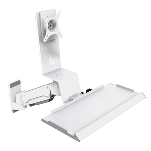 Monitor and Keyboard Wall Mount, Heavy Duty Single Monitor Workstation, with Folding Keyboard Tray, Gas Spring Arm - Height Adjustable, for 15"-32" Screen, Max Load 10 Kg (White 460mm) - color: White, size: 460mm
