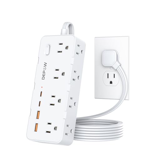 3 FT Power Strip, Extension Cord with 8 AC Outlets + 4 USB (2 USB-C), White | Flat Plug, Compact 3FT Flat Cord Keeps Desktop Neat. 1700J Surge Protection, 1625W, Great for Home Office, Dorm, Nightstand - color: White, size: 3 ft (3 prong plug)