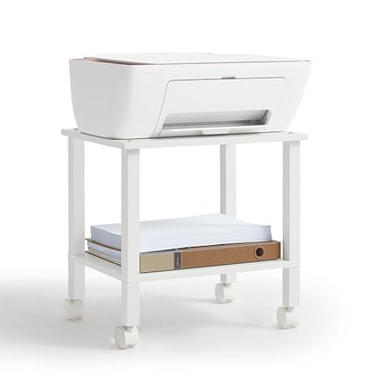 YUFAM 2 Tier Under Desk Printer Stand with Storage, White - color: White, size: 11.8"D×15.7"W×15.3"H