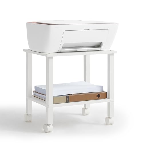 YUFAM 2 Tier Under Desk Printer Stand with Storage, White - color: White, size: 11.8"D×15.7"W×15.3"H