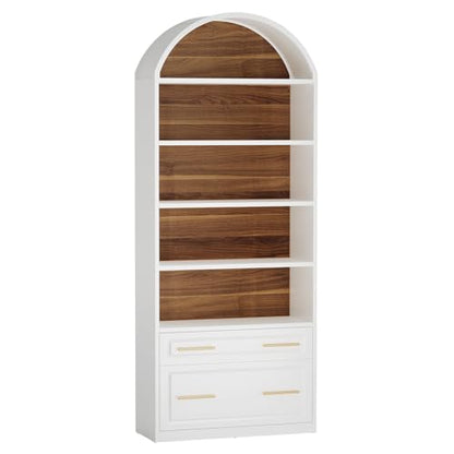 Tribesigns 76.8" Tall Arched 5-Tier Bookcase with File Cabinet Drawer - color: White