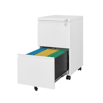 Fesbos 2 Drawers Vertical File Cabinet - Fully Assembled White Under Desk Mobile Filling Cabinet Small Lockable Home Office File Cabinets for A4/Letter/Legal Size - color: White, size: 14.6"W-2 Drawers-Fully Assembled