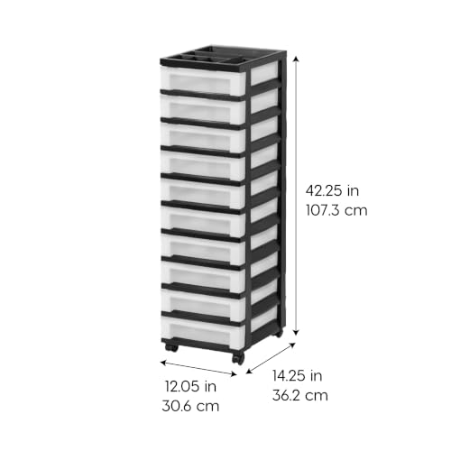 IRIS USA 10-Drawer Rolling Storage Cart, Black/Pearl - color: Black, size: 10 Drawer with Wheels