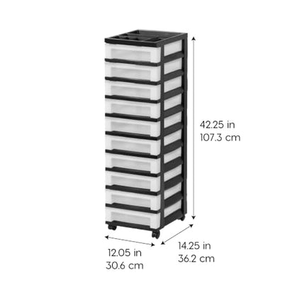 IRIS USA 10-Drawer Rolling Storage Cart, Black/Pearl - color: Black, size: 10 Drawer with Wheels