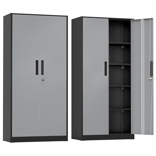 Greenvelly Metal Storage Cabinet with Doors and Shelves, 72" Inch Locking Metal Cabinet,Garage Storage Cabinet for Garage Office School Warehouse (Black Gray) - color: Black Gray, size: 72 Inch
