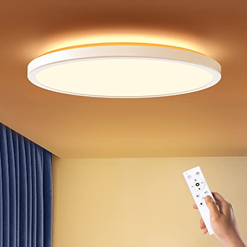 BLNAN LED Flush Mount Ceiling Light Fixture with Remote Control, 15.4 Inch 3000K-6500K Dimmable Round Low Profile Ceiling Lamp for Living Room Bedroom Kitchen - color: White, size: 15.4 inches