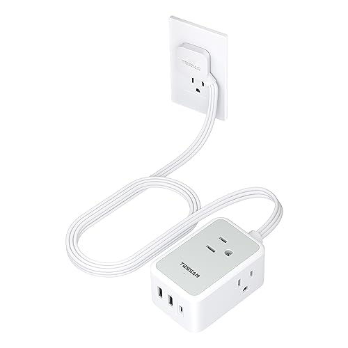 TESSAN Small Flat Plug Power Strip, Ultra Thin Extension Cord 5 ft, Grey | 3 AC Outlets with 3 USB Ports (1 USB C), Wall Outlet Extender, NO Surge Protection, for Cruise Travel Office Dorm Essentials - color: Gray, size: 5 FT (3 USB Ports)