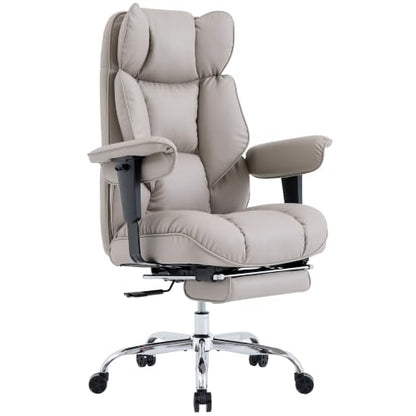 Efomao Executive Office Chair 400lbs,Grey Big and Tall Desk Chair | Mattress-grade pocket spring cushion, sleek leather, 135° recline & footrest for computer gaming setup. - color: 3084p-grey