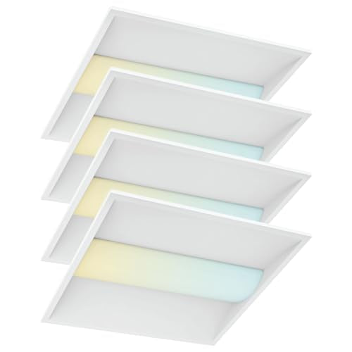 LUXRITE 2x2 FT LED Troffer Light, Center Basket Panel, 5CCT (3000K-6000K), 5 Wattage Selectable (20W-40W), 2500-5000 Lumens, 0-10V Dimmable, 120-277V, ETL Listed, Damp Rated, DLC Premium (4 Pack) - size: 4 Count (Pack of 1)