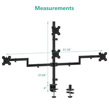WALI Stacked 4 Monitor Mount for 13-27 inch Screens, up to 22 lbs per Arm | Quad Monitor Stand for Desk, Full Motion with Tilt, Swivel, Rotation, C-Clamp & Grommet Base, VESA 75/100mm (M004S), Black - size: Quad, style: Adjustable