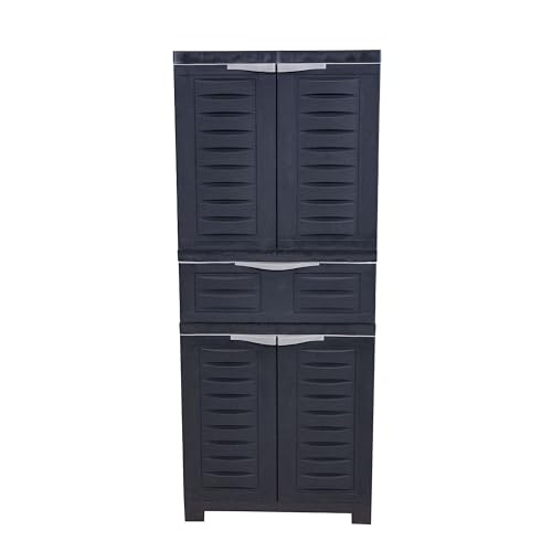 Sunnydaze 57" Garage Storage Cabinet with Doors & Shelves, Charcoal - color: Charcoal, style: With Drawer - 57" H