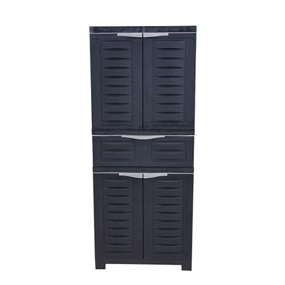 Sunnydaze 57" Garage Storage Cabinet with Doors & Shelves, Charcoal - color: Charcoal, style: With Drawer - 57" H