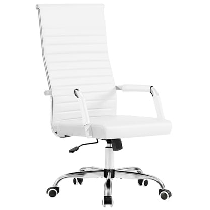 Furmax Ribbed Office Chair High Back PU Leather Executive Conference Chair Adjustable Swivel Chair with Arms (White) - color: White