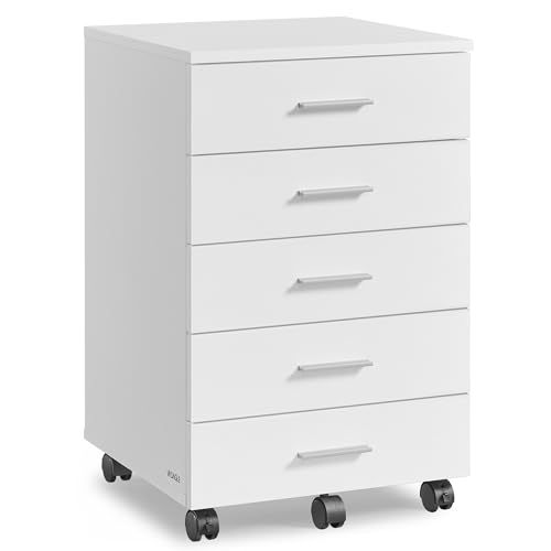 VASAGLE CUSTOS Collection - File Cabinet, Mobile Pedestal Filing Cabinet with Wheels, Printer Stand with 5 Drawers, Tool-Free Sliding Rails, for Study, Home Office, Cloud White UOFC081W01V1 - color: White