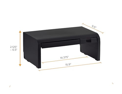 Bostitch Konnect Adjustable Monitor Riser with Drawer & Cell Phone Holder, Laptop Stand for Desk, 4 Height Levels, Cable Management & Rubber Feet - color: Black, style: Deluxe Laptop Stand