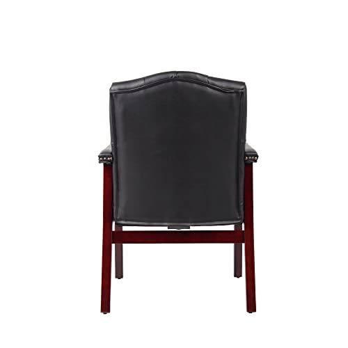 Ergonomic High Back Office Guest Chair - Black Leather Executive Single Chair for Reception & Conference Rooms, Waiting Room, Meeting, Lobby, Church, No Wheels with Arm Fixed Base Design - color: Black