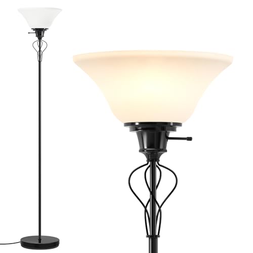 Floor Lamps for Living Room, 70" Tall Torchiere Floor Lamps, Plastic Shade | Bright Standing Lamp, Uplight, Stand Up Lamps Skinny Corner Lamp for Bedroom, Office, Dorm Room Decor, Separate On/Off Switch - color: Jet Black