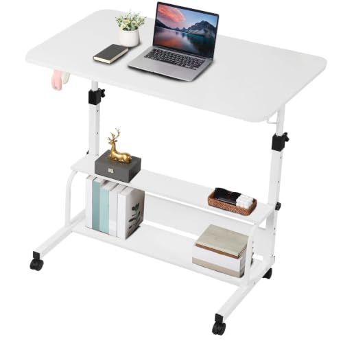 Adjustable Height Mobile Computer Desk,White Table for Home Office Bedroom - color: Modern White