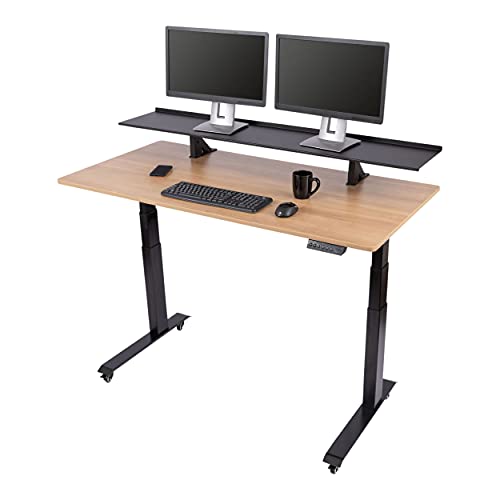 Stand Up Desk Store Split Top Electric Adjustable Height Standing Desk with Monitor Shelf (Black Frame/Natural Walnut Top, 60" Wide) - color: Black Frame/Natural Walnut Top, size: 60 Inches