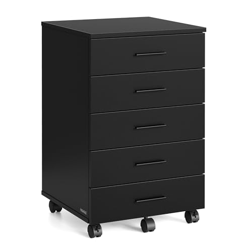 VASAGLE CUSTOS Collection - File Cabinet, Mobile Pedestal Filing Cabinet with Wheels, Printer Stand with 5 Drawers, Tool-Free Sliding Rails, for Study, Home Office, Ink Black UOFC081BC01S - color: Ink Black